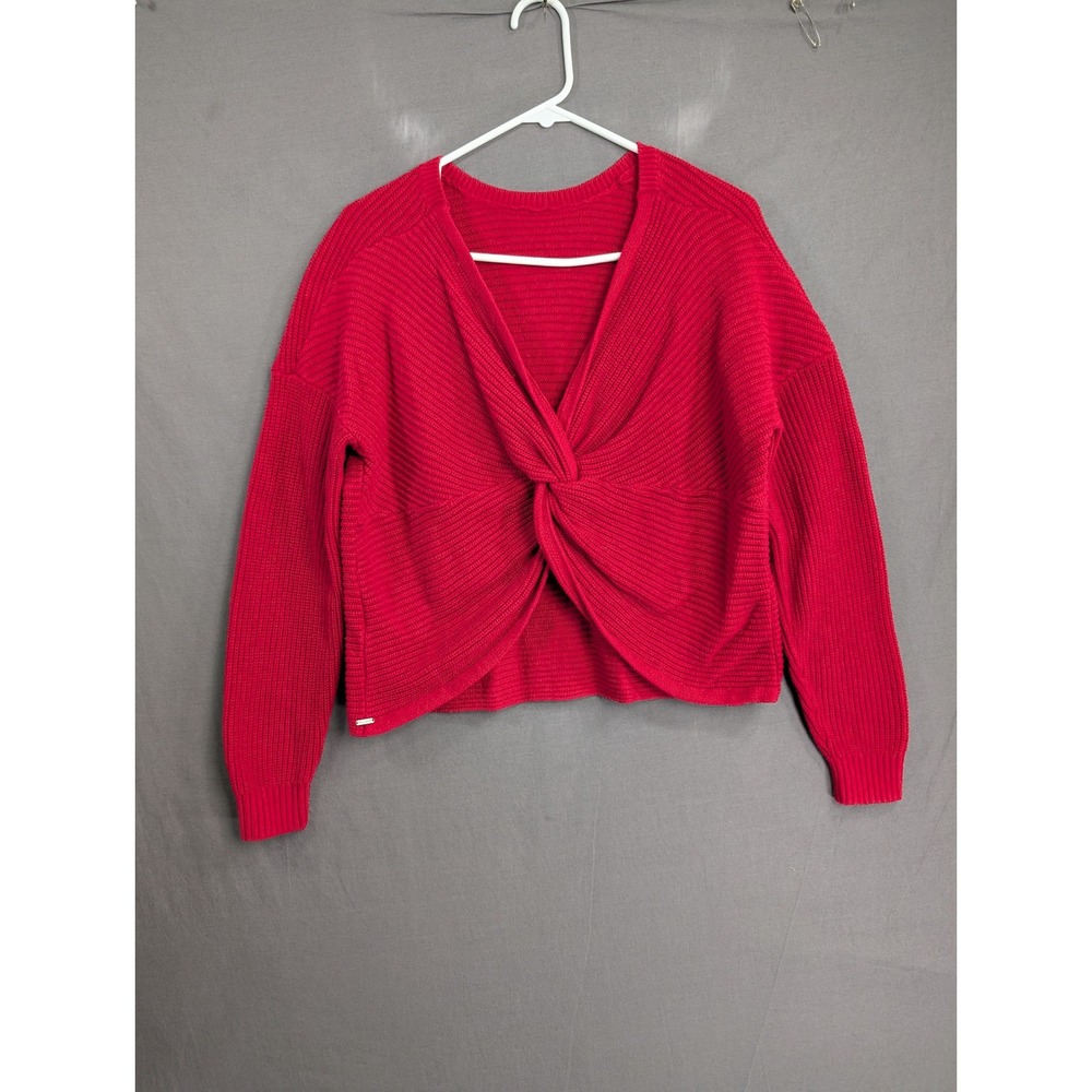 Hollister Womens Twist Front V Neck Ribbed Knit Sweater Red Small 8274